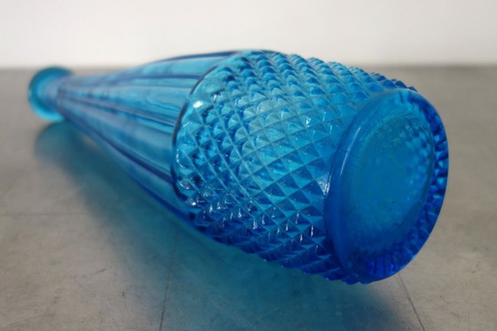 Empoli bottle or decanter with stopper, Italy 1960, Glass & Decanter, Glass, Blue, Vintage (photo 7 of 8)