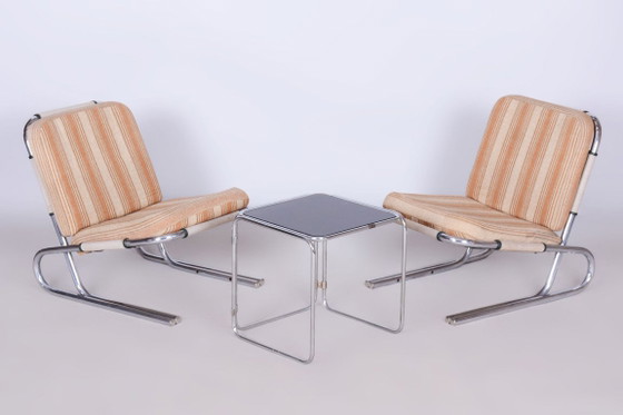 Set di due poltrone originali Bauhaus, in acciaio cromato, Germania, anni '40. – Metal, Textile (photo 7 of 10)
