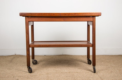 Teak 1960 rolling table, sideboard, extendable Dane and two levels by Kurt Ostervig for Jason Mobler 1960.