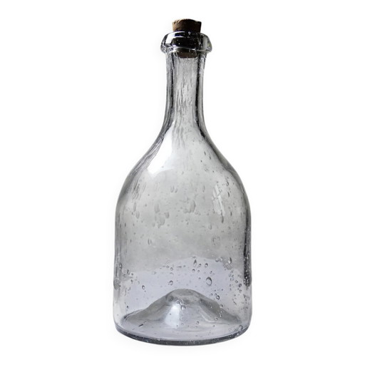 Grande bottiglia antica in vetro soffiato con bolle, inizio XX secolo.