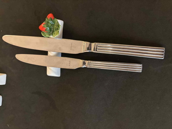 Image 1 of Keramische Majolica Messenleggers Set: Keramische Groente Fruit Bestekhouder, Frankrijk Vintage