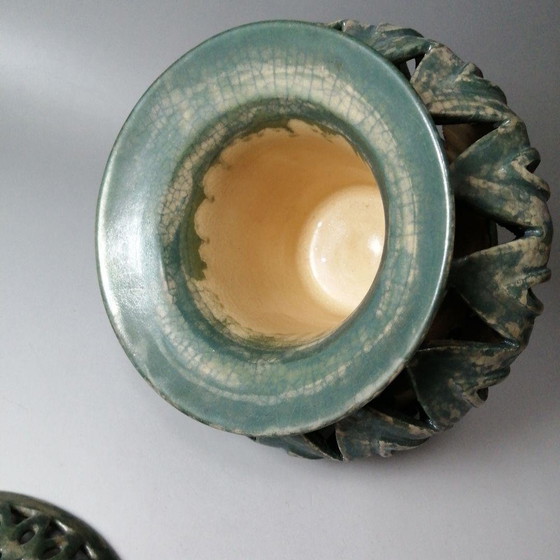 Image 1 of Tarro de cerámica japonés Kishu Ware con marca de agua de Sufo Kangawa