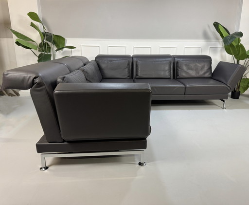 Brühl Moule Designer Sofa Leder Grau Schlaffunktion Couch Ecksofa