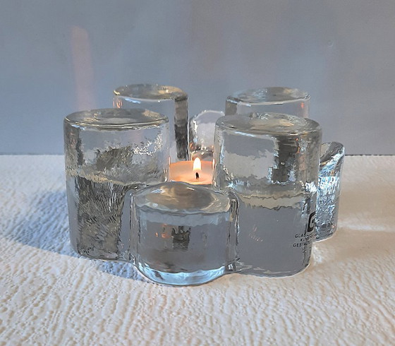 Image 1 of Vintage Georgshütte Glasdesign Theepotwarmer – IJsglas Rechaud – 15 cm | West Germany 1970