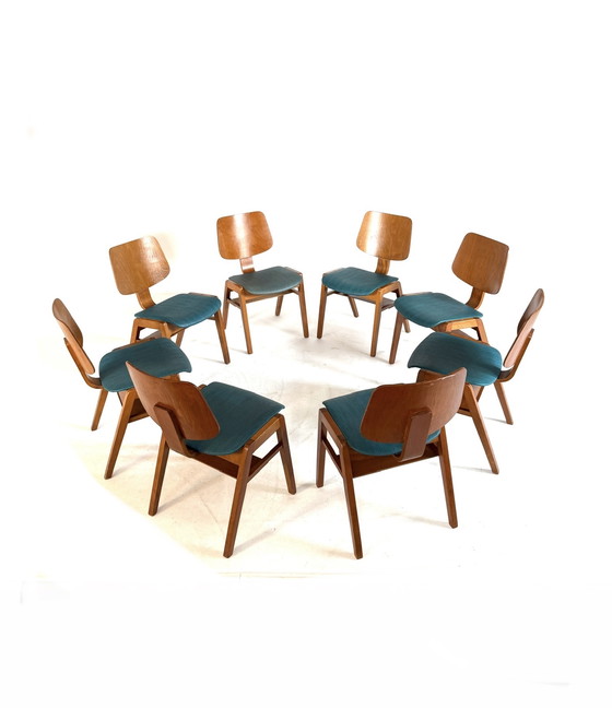 Image 1 of 8x vintage plywood stapelstoel stijl Egon Eiermann ‘60