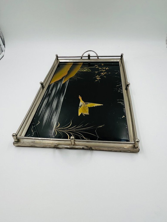 Image 1 of Plateau Art Déco en fixé sous verre et nacre