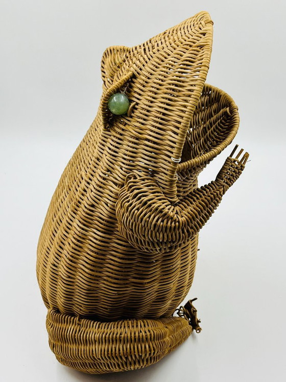 Portariviste in vimini a forma di rana, opera di Olivier Cajan, 1970. – Oggetti decorativi, Rattan (photo 2 of 13)