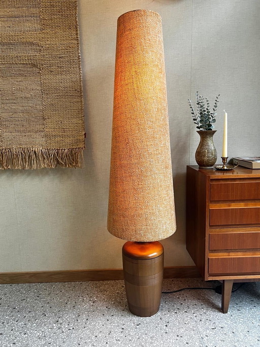 Vintage Floor Standing Lamp Turned Wooden Base H143Cm