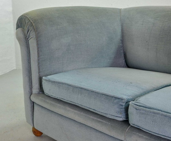 Image 1 of Chesterfield Style Duotone Two-Seat Victorian Sofa in Frosted Blue and Moss Green Velvet, 1950s.