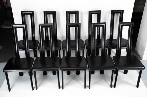 Image 1 of Postmodern Set of ten leather dining chairs by Antonello Mosca for Ycami. Italy 1980s
