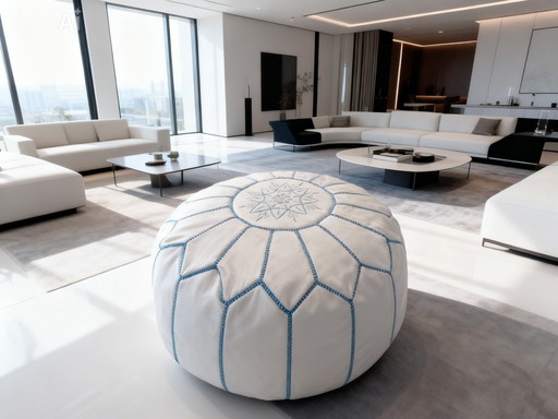 Pouf in pelle marocchina fatto a mano