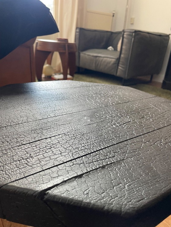 Image 1 of Hardwood brutalist Japandi style side table in black coal