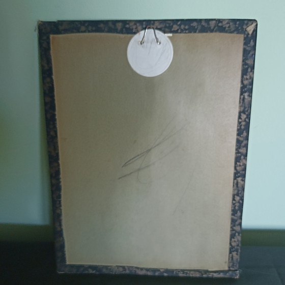 Image 1 of Antiek Vietnamees portret op zijde & hout (jaren 50) – Uniek mid-century