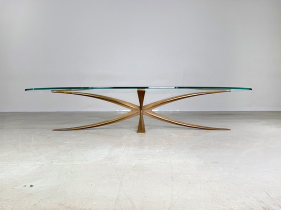 Image 1 of Original vintage coffee table Michel Mangematin bronze glass 1960s
