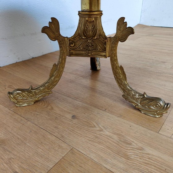 Round Vintage Regency Coffee Table with Marble Onyx Top 79cm – Brass (photo 7 of 10)