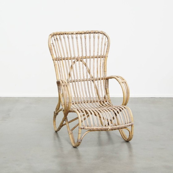 Image 1 of Dutch design rattan armchair from the 1950s with a high back
