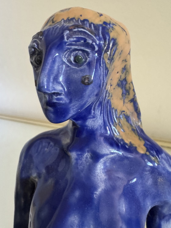 Image 1 of Sculpture Nue Stylisée Céramique Bleu