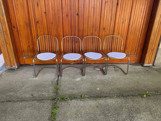 Italian Dining Chairs by Gastone Rinaldi, 1970s, Set of 4, Metal, Textile, Italian Design (photo 3 of 10)