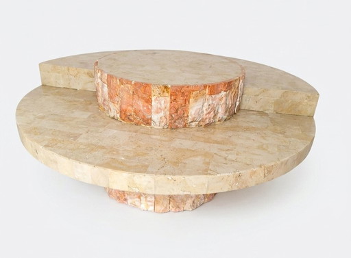 Vintage Design Coffee Table – Mactan / Fossil Stone (1980s) – salontafels, Marble