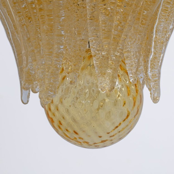 Image 1 of Barovier & Toso Style Gold-Palmette Murano Glass Pendant Chandelier