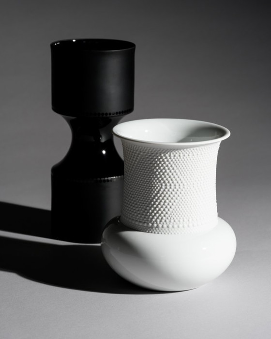 Image 1 of Sculptural Rosenthal Studio-Line Vase Duo Tapio Wirkkala Black & White Porcelain