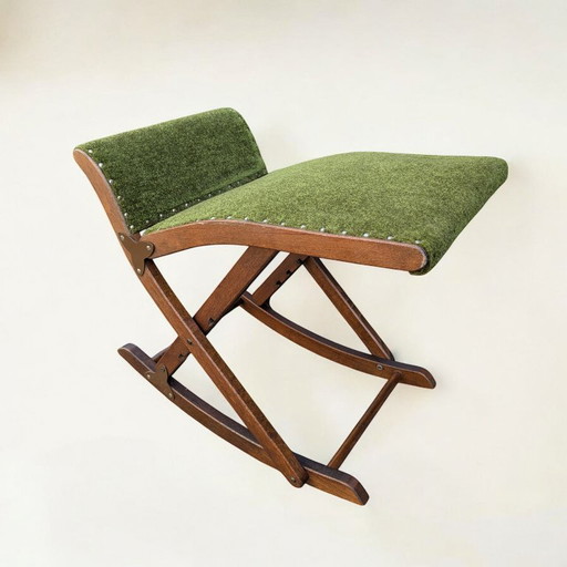 Vintage footrest from the 60s - height-adjustable footrest with green fabric cover