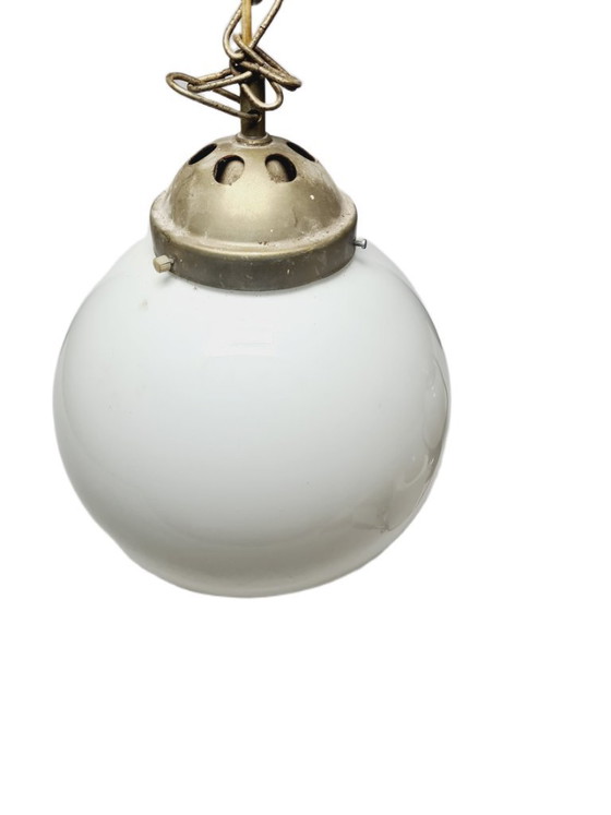 Mid-Century Pendant Lamp from Polam, 1950s – Glass, Metal (photo 5 of 8)