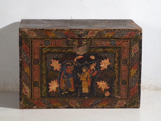 Baule cinese antico dipinto in legno di pino – Cina, circa 1900 – Armadi contenitori (photo 20 of 40)