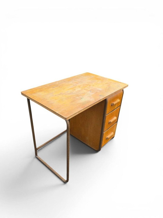 Vintage 1950s Wood and Metal Desk with 3 Drawers (photo 5 of 5)