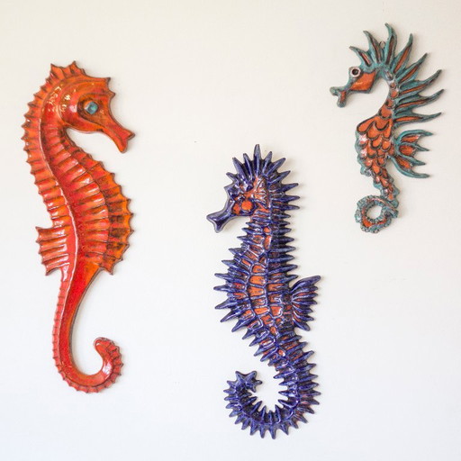 Set of 3 vintage ceramic seahorses - Bayer, Amphora Yann-style - Mid - Century wall decoration