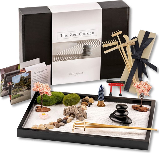 Island Falls Home Miniature Zen Garden Kit 11x8 Inches. Japanese Garden Decoration. Interior Zen Deco, Office Deco. 6 Tools