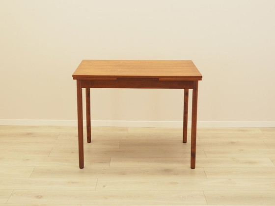 Table à manger extensible danoise en teck sur pieds en bois massif, années 1970, Tables de salle à manger (photo 8 sur 14)