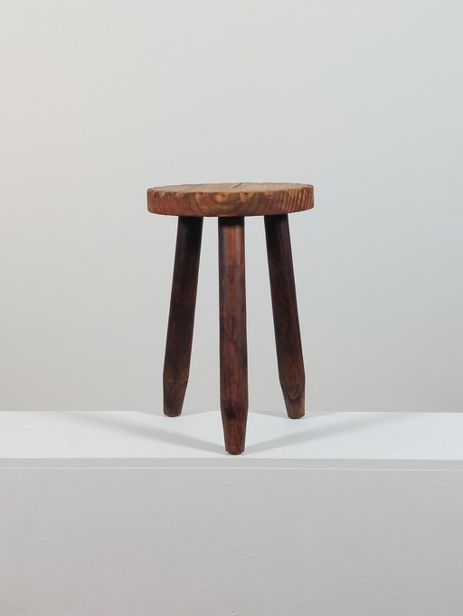 Vintage houten kruk met drie poten, melkkruk