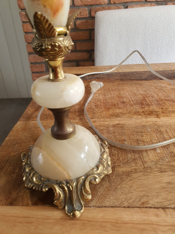 Image 1 of Lampada da tavolo vintage in bronzo e marmo onice