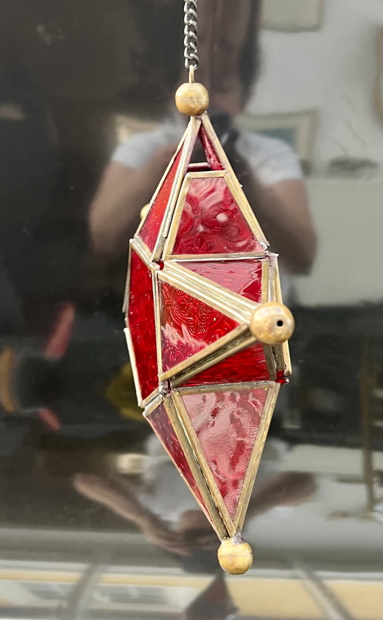 Image 1 of Handgemaakte glazen ster – Art Nouveau-geïnspireerde hanglantaarn, circa jaren 70