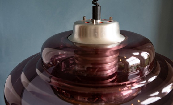 Image 1 of Einzigartige Herda Space Age Pendelleuchte aus rauchigem Aubergine-Plexiglas