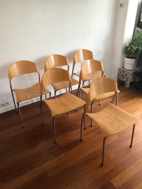 Image 1 of 6x krijn Hamelink Cadiz Plywood dutch design stoelen