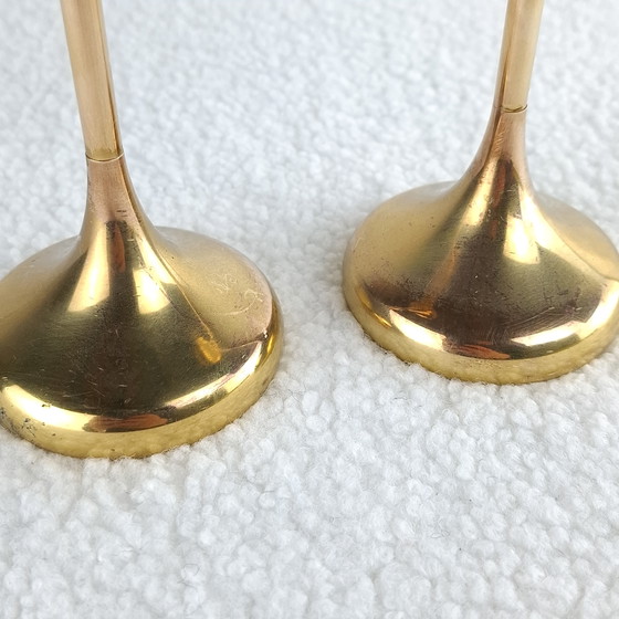 Image 1 of 2 chandeliers vintage en laiton en forme de trompette, années 60/70, style danois