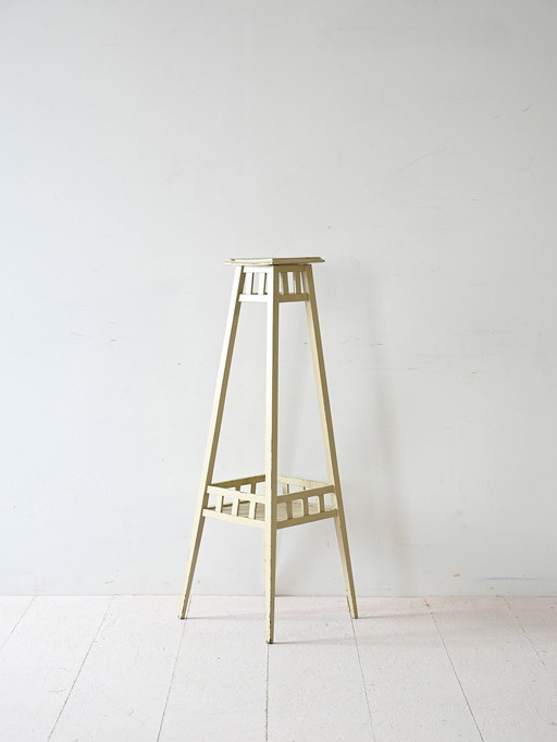 Vintage Swedish White Painted Wood Pedestal