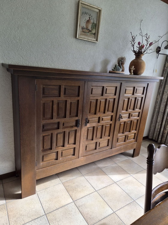 Credenza / Mobile vintage brutalista in rovere – Anni '60 (Spagnolo / Belga) – Credenze, Metallo, Legno (photo 3 of 5)