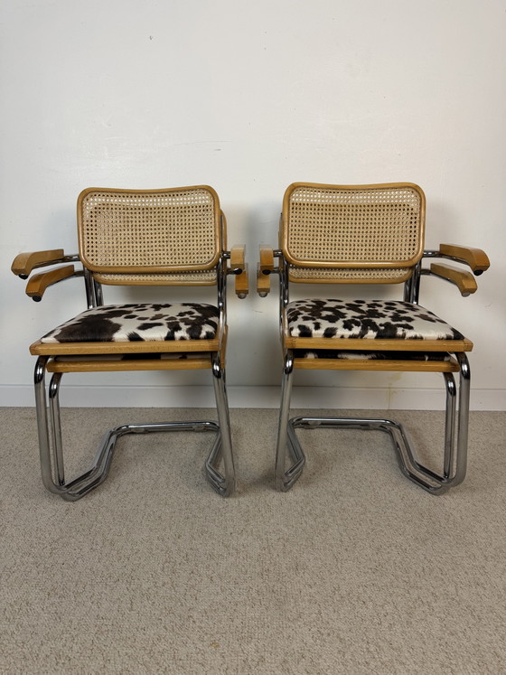 Image 1 of Suite de 4 fauteuils cannés chrome et bois années 70