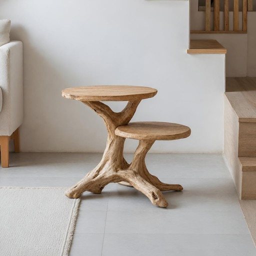 Mesa de comedor rústica escultórica de madera flotante natural y biológica