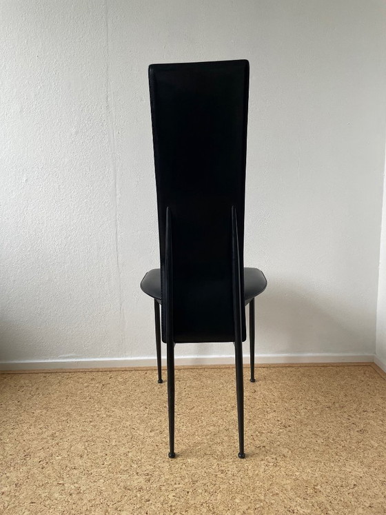 Image 1 of 2x vintage black leather Fasem S44 dining chairs