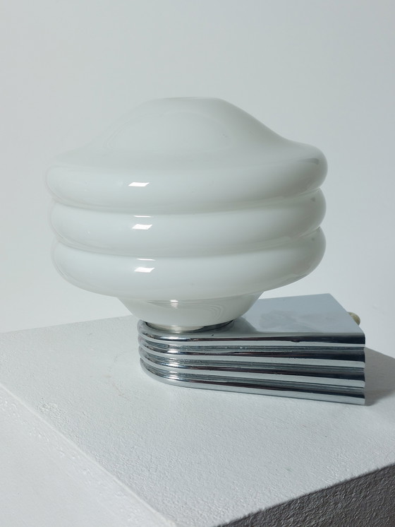 Image 1 of Vintage Wandlampe Milchglas Chrom Art Deco 
