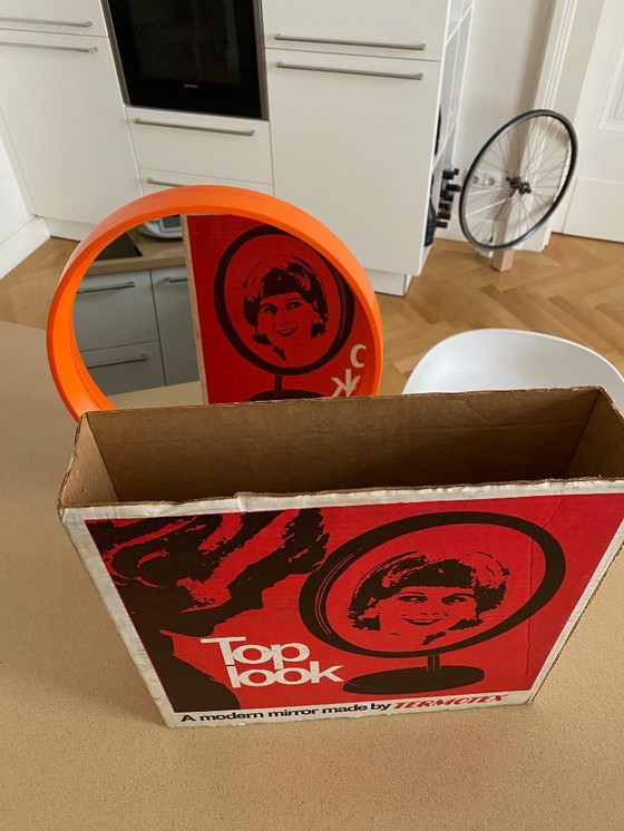 Image 1 of Termotex space age orange mirror, a modern mirror made by Termotex in Denmark from the 70s