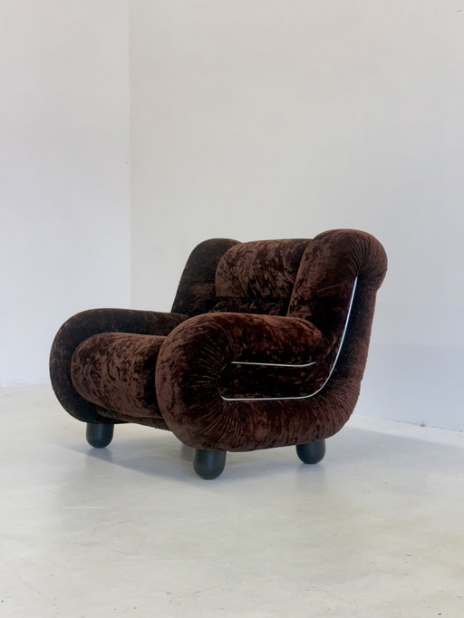 Italienischer Vintage-Sessel in dunkelbraunem Velours