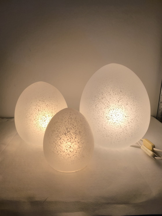 Image 1 of Lot de 3 lampes vintage en verre Clichy Egg