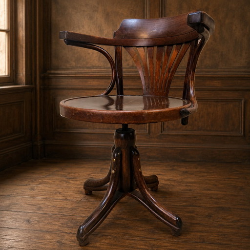 Chaise de bureau pivotante et réglable en hauteur de style Thonet antique (faite à la main) – draaistoelen, Metal, Wood