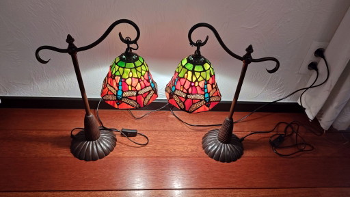 Magnifique ensemble de 2 Lampes de style Tiffany – Libellule / Dragonfly (Col de cygne)