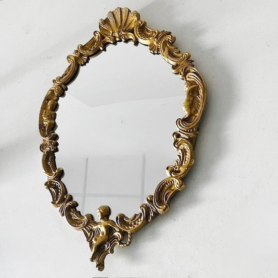 Image 1 of Putti in ottone con specchio dorato barocco francese anni '50